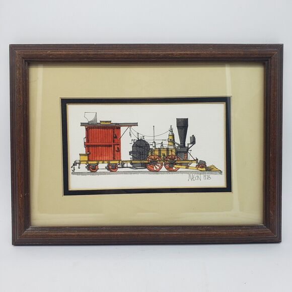 VTG 1978 Roger Mason Framed Print Individually Watercolored Train Engine‎ RARE - Picture 1 of 10